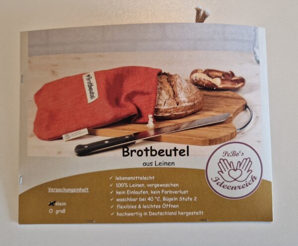 Leinen Brotbeutel  „klein“ 31 x 22cm Farbe korkuma – Bild 3