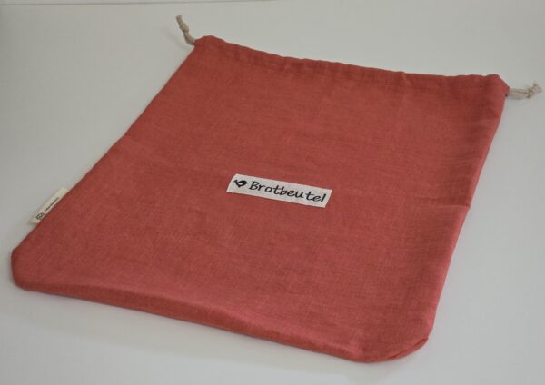 Leinen Brotbeutel  „groß“ 40 x 31cm Farbe koralle – Bild 6