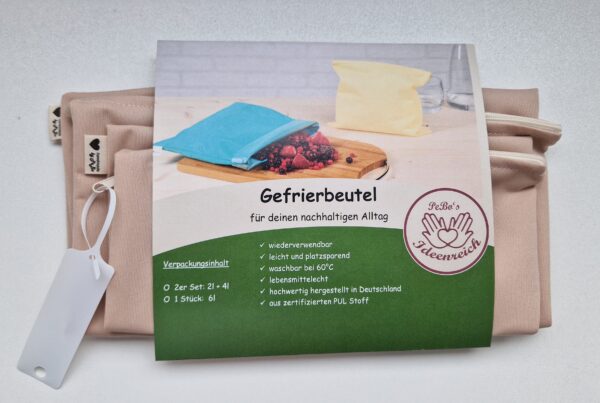 Gefrierbeutel Set  Gr. S + M -zero waste- G-15 naturell – Bild 3