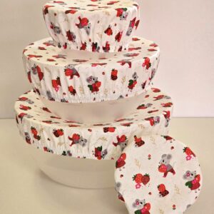 Abdeckhauben 4er Set - Maus mit Erdbeeren