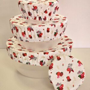 Abdeckhauben 4er Set - Maus mit Erdbeeren