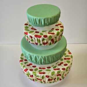 Abdeckhauben 4er Set - Kirschen / uni mint