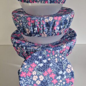 Abdeckhauben 4er Set - Blümchen blau